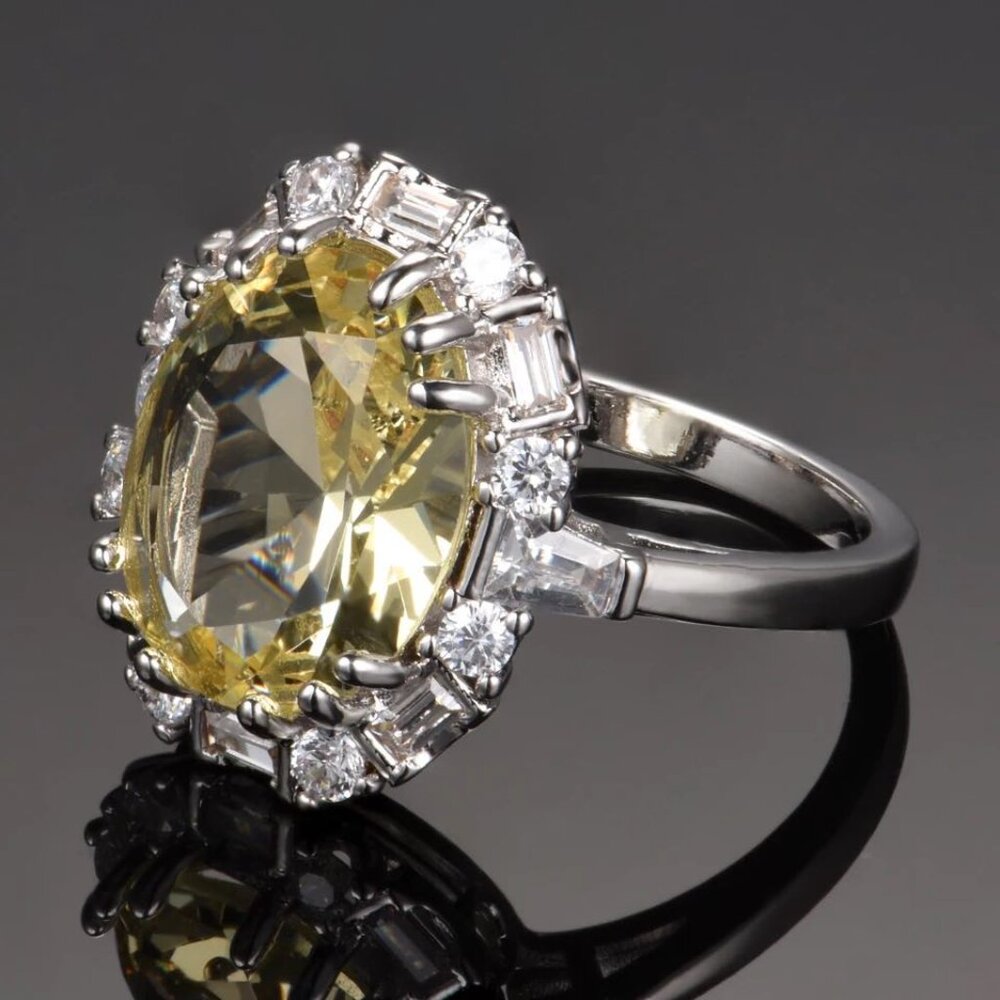 Women's Chunky Citrine Ring with an Oval Cut and Baguette Accent Stones - Picture 2 of 4